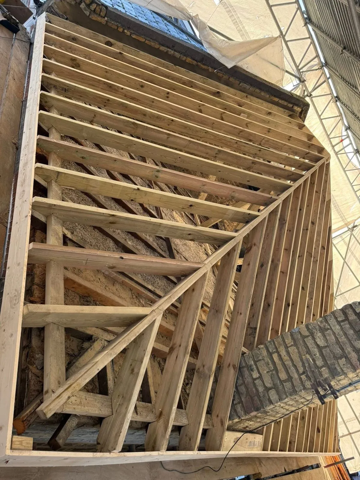 New roof timbers and rafters during a re-roof in Camelford