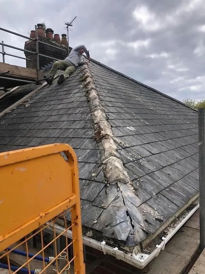 Slate roof ridge and chimney repair in Camelford